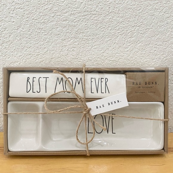 New Rae Dunn BEST MOM EVER LOVE Desk Plaque + Desk Tray Office Organizer - Picture 2 of 10